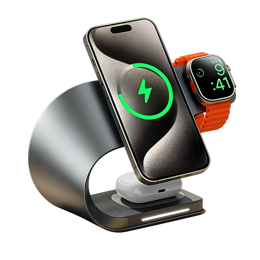 Metal Shell 4 in 1 Wireless Charger for iPhone 16 15 14 13 12 Magnetic Fast Charging Station Stand Dock for Apple Airpods Watch