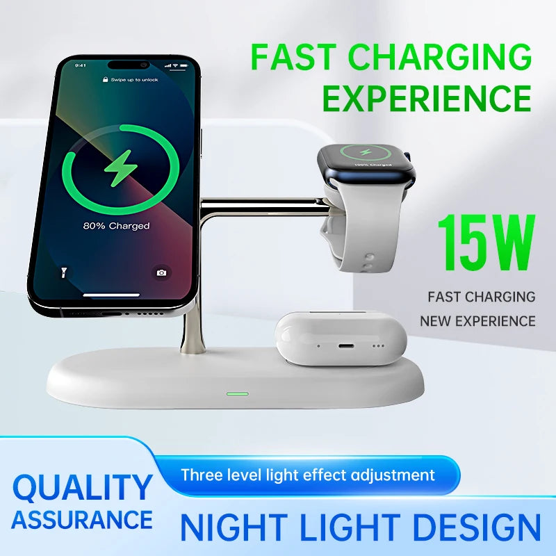 3 in 1 Wireless Charger For iPhone 12 13 14 15 16 ，for Apple Watch 10 9 8 7 6 / Airpods Pro /Galaxy Watch Fast Charging Station
