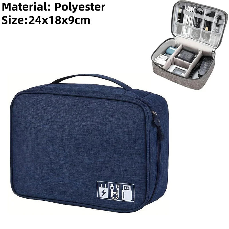 Oxford Travel Cable Bag Shockproof Multi-layer Charger Data Cable USB Bag Organizer Solid Color Electronic Accessory Storage Bag