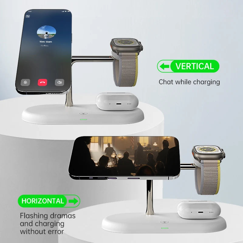 3 in 1 Wireless Charger For iPhone 12 13 14 15 16 ，for Apple Watch 10 9 8 7 6 / Airpods Pro /Galaxy Watch Fast Charging Station