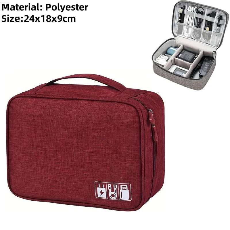 Oxford Travel Cable Bag Shockproof Multi-layer Charger Data Cable USB Bag Organizer Solid Color Electronic Accessory Storage Bag