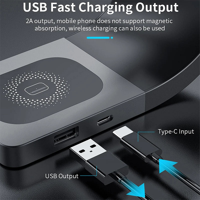 Metal Shell 4 in 1 Wireless Charger for iPhone 16 15 14 13 12 Magnetic Fast Charging Station Stand Dock for Apple Airpods Watch