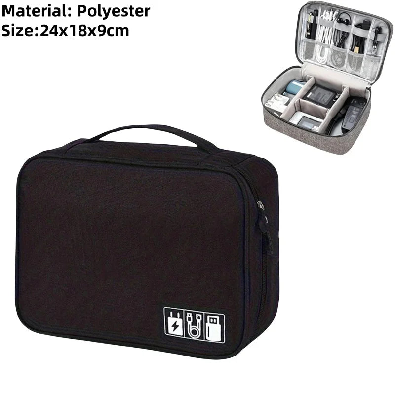 Oxford Travel Cable Bag Shockproof Multi-layer Charger Data Cable USB Bag Organizer Solid Color Electronic Accessory Storage Bag