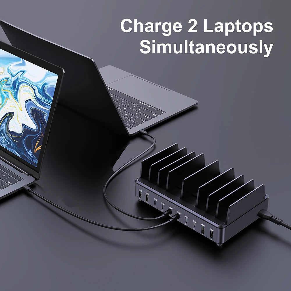 500W USB C Charger 10 Ports GaN Charging Station Stand PD 100W Fast Charge for MacBook Pro iPhone Samsung Laptops Tablets