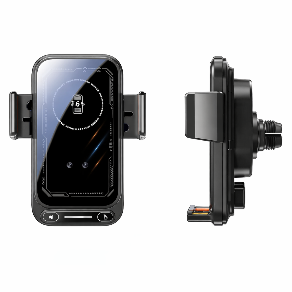 Car Phone Charger Phone Holder 15W Wireless & Wired Charger Auto Sensing One-Touch Release and Rotation Qi FCC ROHS Certified